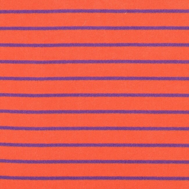 De Stoffenkamer Rekbare badstof - spons stripes - orange / purple