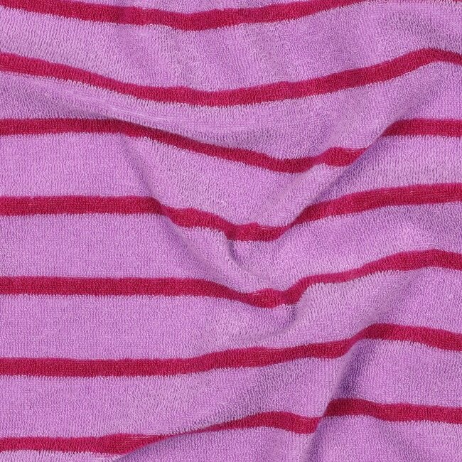 De Stoffenkamer Rekbare badstof - spons stripes - pink / fuchsia