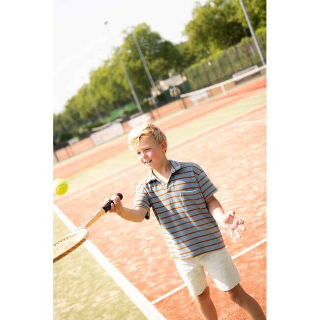 De Stoffenkamer Rekbare badstof - spons stripes - blue / brown