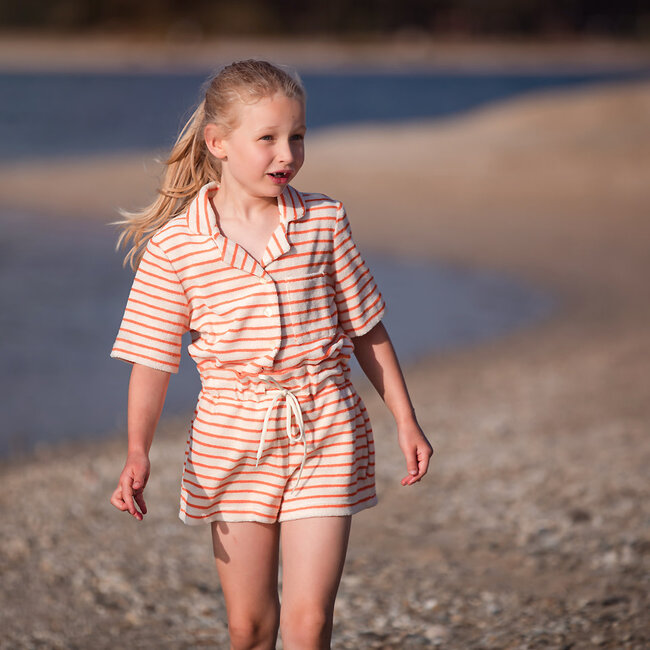 See You At Six Rekbare badstof - spons horizontals fluisterbeige / oranje