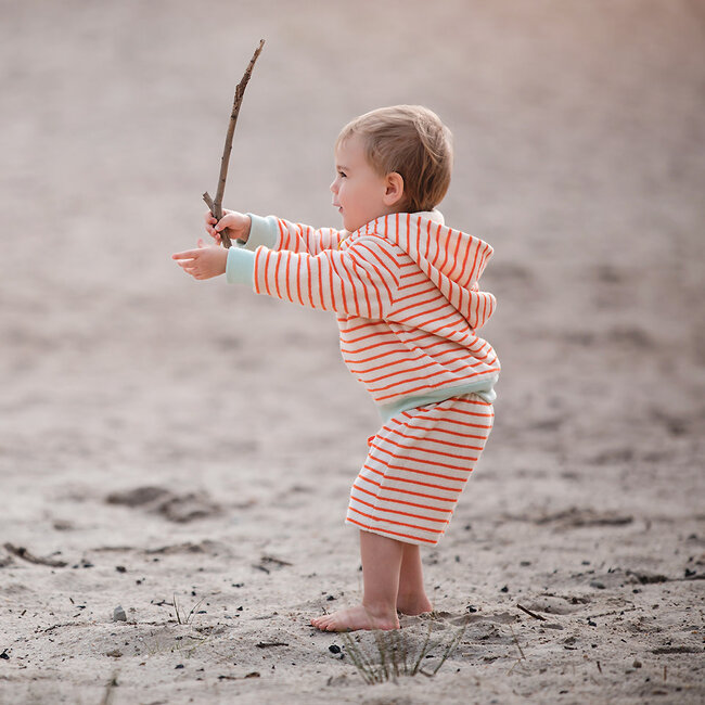 See You At Six Rekbare badstof - spons horizontals fluisterbeige / oranje