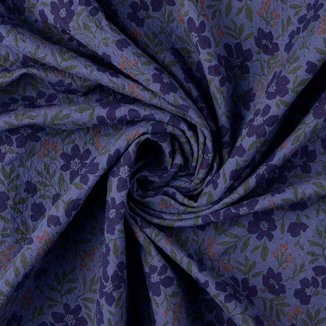 De Stoffenkamer Stitched Vintage Structure Cotton floral - blue