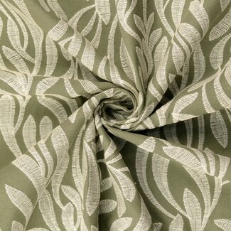 De Stoffenkamer Heavy Broderie linen mix olive leafs scallop