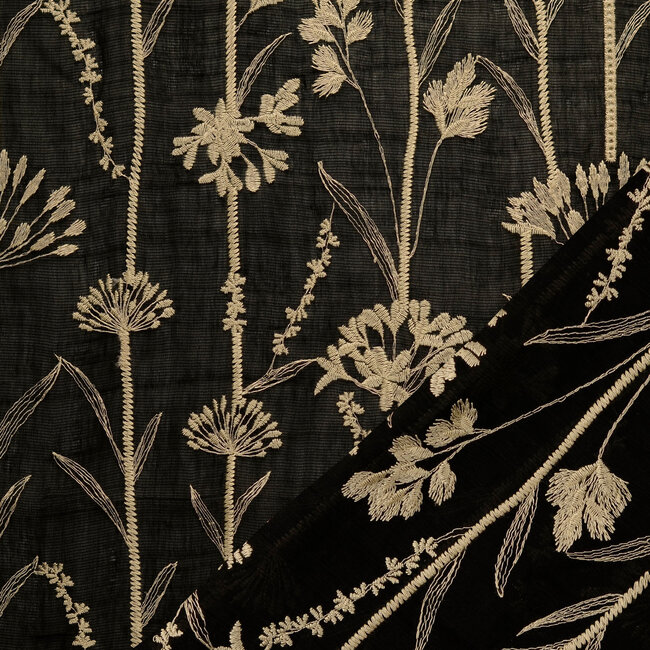 De Stoffenkamer Broderie voile blouse - botanical black