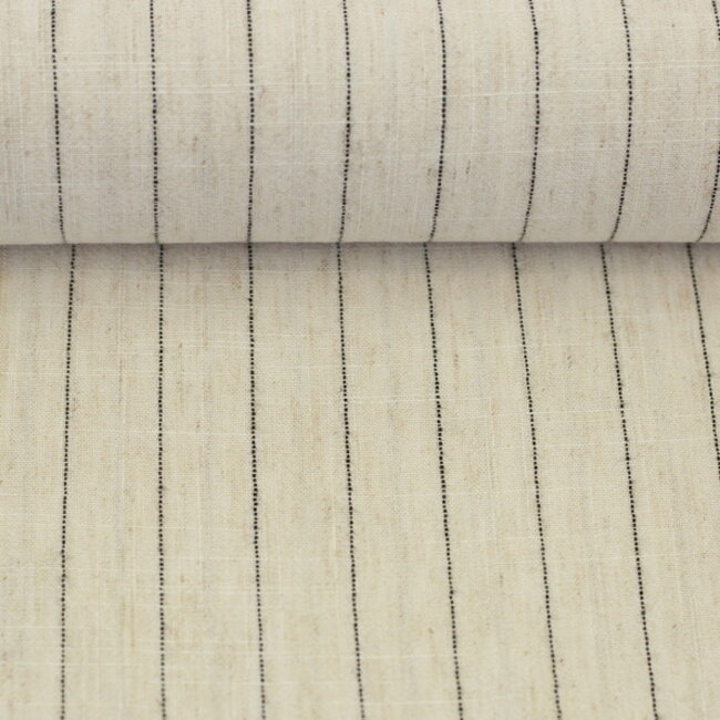 De Stoffenkamer Linen mix pin stripes - naturel sand