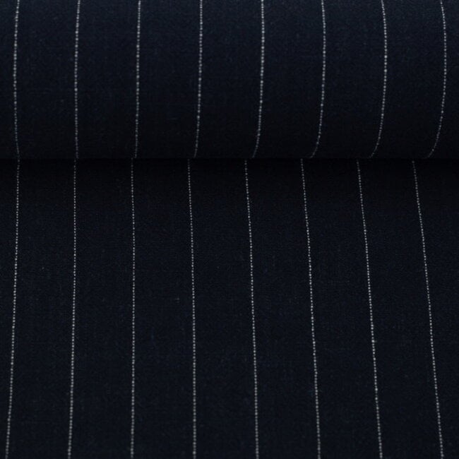 De Stoffenkamer Linen mix pin stripes - navy