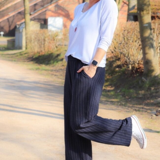 De Stoffenkamer Linen mix pin stripes - navy