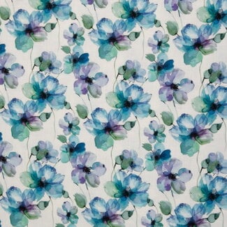 Double Gauze cotton linen touch -  flowers blue