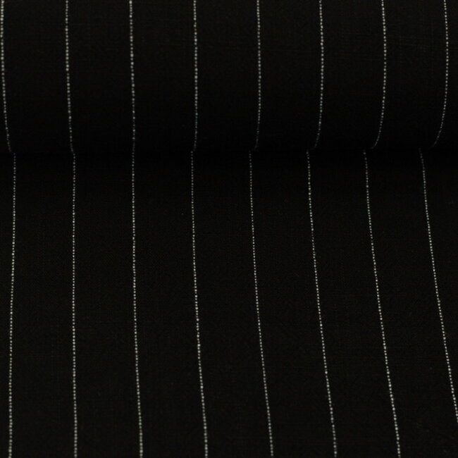 De Stoffenkamer Linen mix pin stripes - black