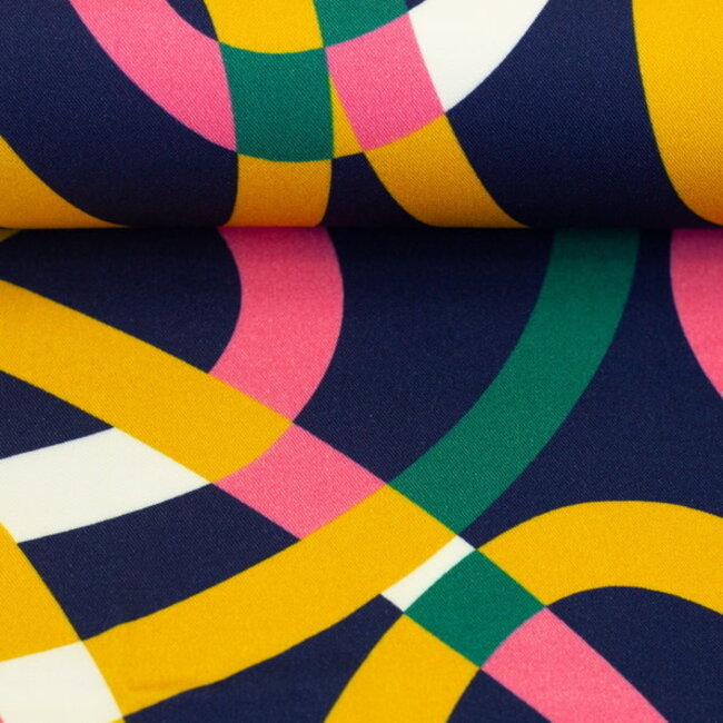 Viscose blouse summer - swirly lines navy