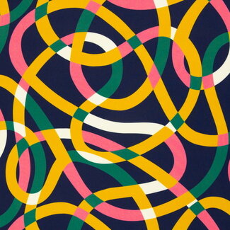 Viscose blouse summer - swirly lines navy