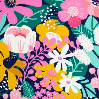 Viscose blouse summer - maxi flowers navy