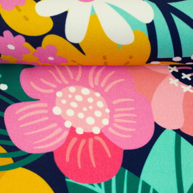 Viscose blouse summer - maxi flowers navy