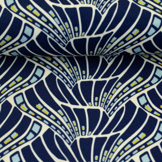 Viscose blouse summer - abstract fields navy