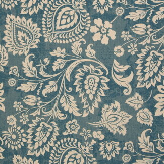 Gauze cotton linen look - washed aqua flowers