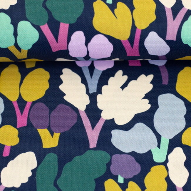 De Stoffenkamer Stevige katoen Canvas - navy bright twigs