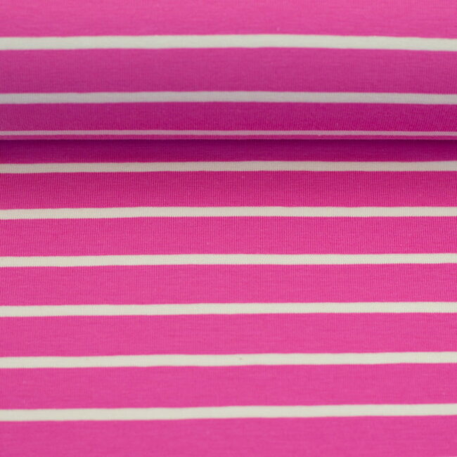 Tricot oeko-tex - summer stripes fuchsia