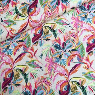 De Stoffenkamer Linen Mix naturel bright painting jungle