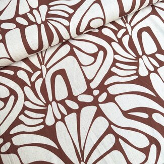 De Stoffenkamer Linen Mix naturel graphic shapes chocolate