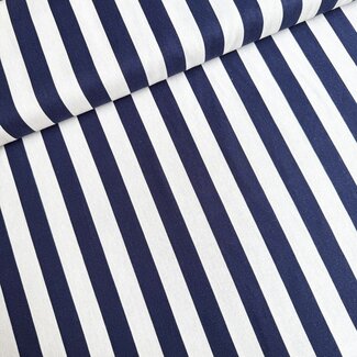 De Stoffenkamer Linen mix wide stripes - ecru / navy
