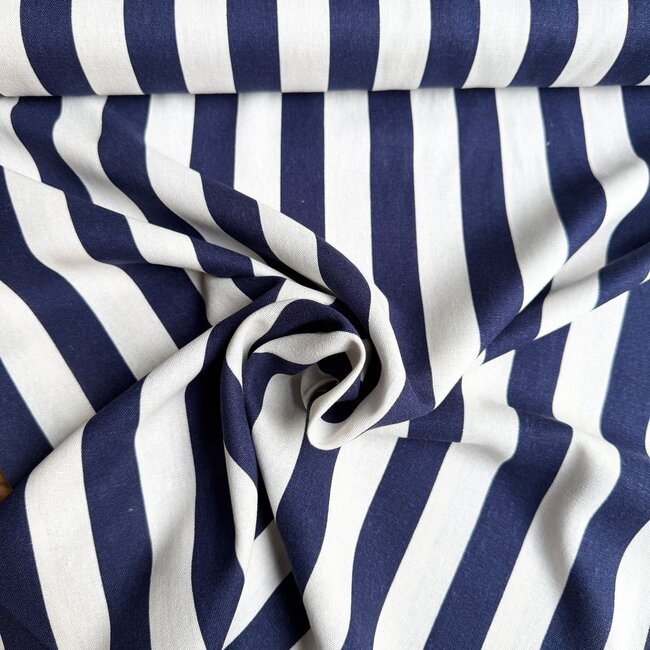 De Stoffenkamer Linen mix wide stripes - ecru / navy
