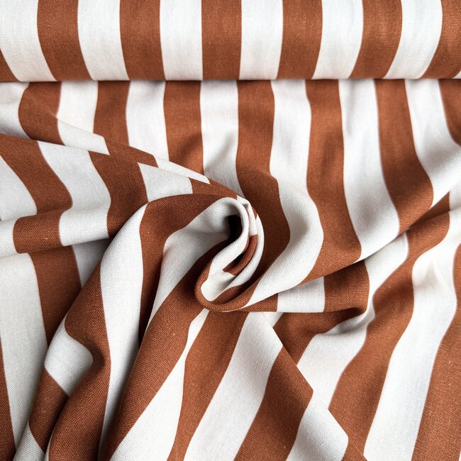 De Stoffenkamer Linen mix wide stripes - ecru / cognac