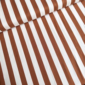 De Stoffenkamer Linen mix wide stripes - ecru / cognac