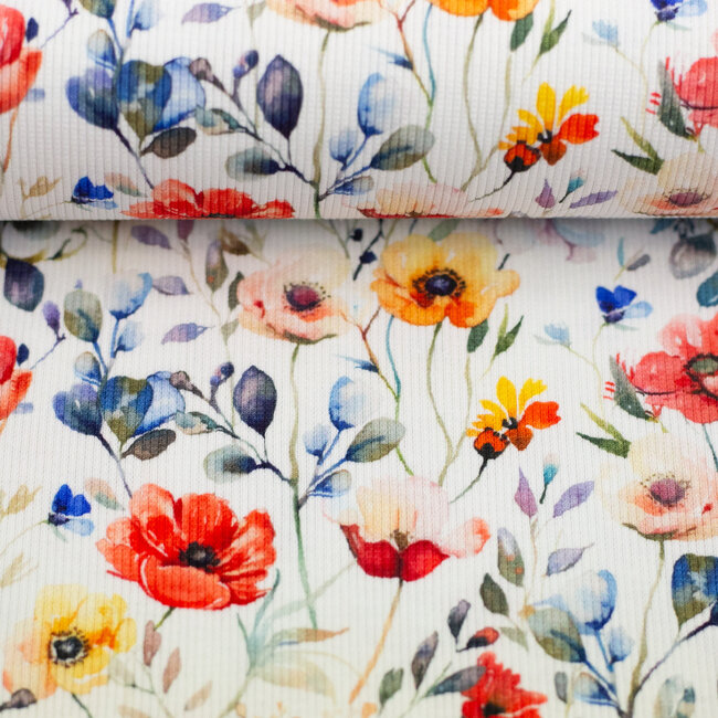 Ribbed tricot - summer flowers