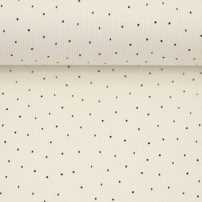 Ribbed tricot - offwhite mini dots