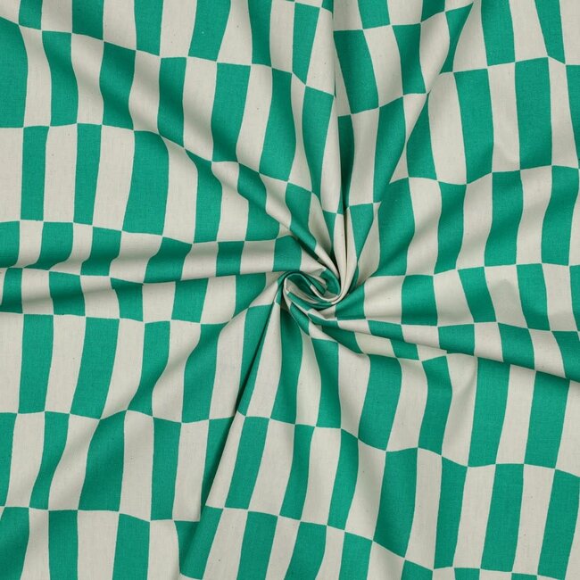 De Stoffenkamer Cotton Poplin checks natural / green