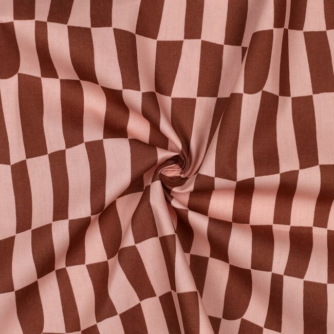 De Stoffenkamer Cotton Poplin checks pink / brown
