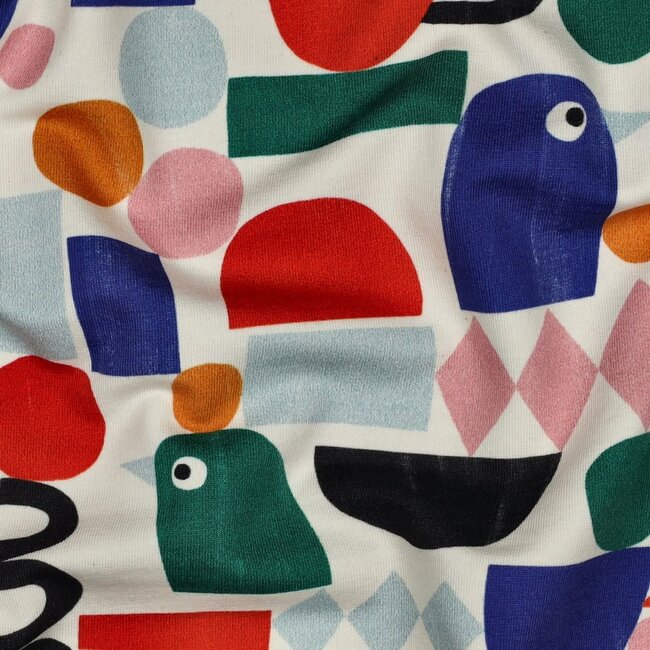 French Terry - graphic birds & shapes natural