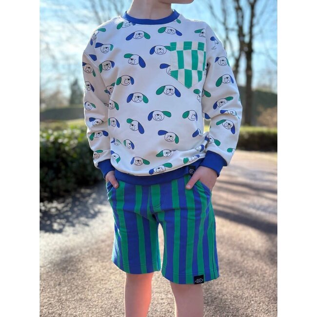 French Terry - dogs natural blue/green