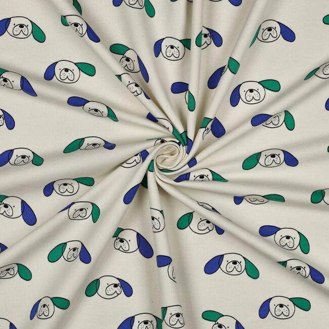 French Terry - dogs natural blue/green