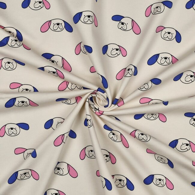 French Terry - dogs natural pink/blue