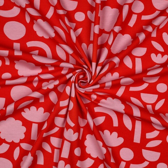 Tricot BIO- tetris flowers orange