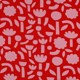 Tricot BIO- tetris flowers orange