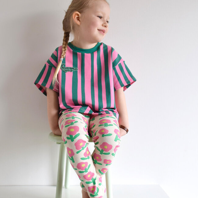 Ribbed tricot - flowers natural orange