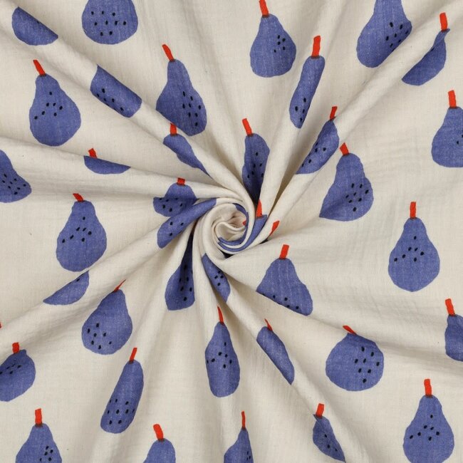De Stoffenkamer Double Gauze cotton Tetra BIO - pears natural blue