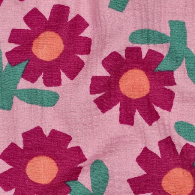 De Stoffenkamer Double Gauze cotton Tetra BIO - flowers pink