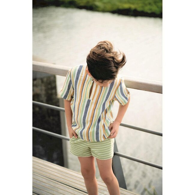 De Stoffenkamer Rekbare badstof - spons stripes light yellow