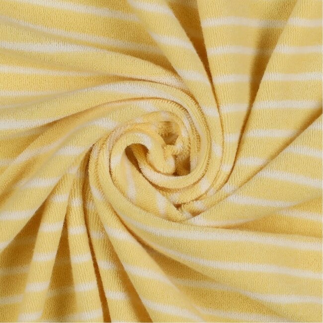 De Stoffenkamer Rekbare badstof - spons stripes light yellow