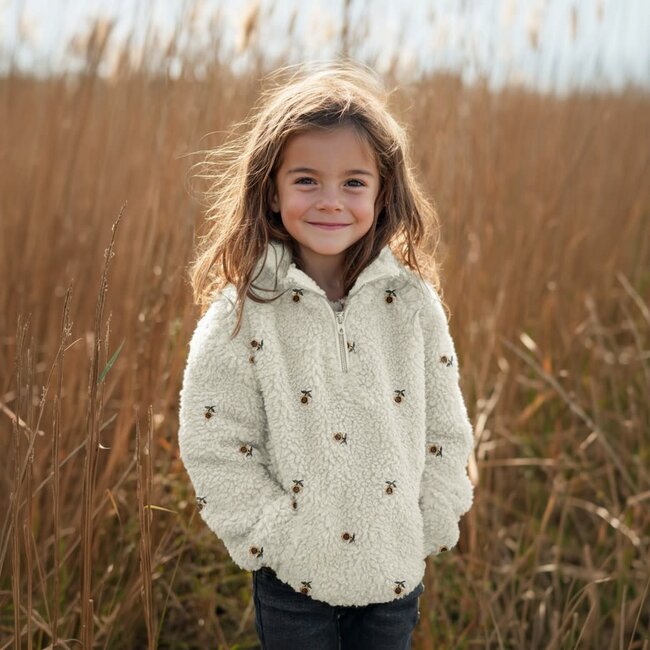 De Stoffenkamer Teddy sherpa Embroidery ecru - sunflowers