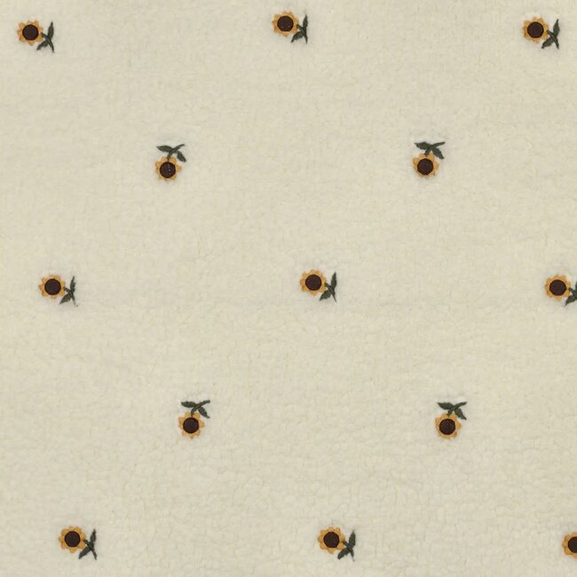 De Stoffenkamer Teddy sherpa Embroidery ecru - sunflowers