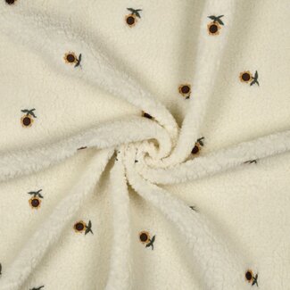 De Stoffenkamer Teddy sherpa Embroidery ecru - sunflowers