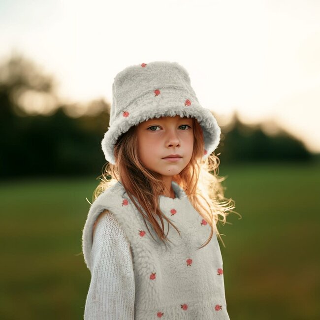 De Stoffenkamer Teddy sherpa Embroidery ecru - oranges