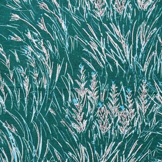 Kokka COUPON - 85 cm - Cotton linen blend meadow twigs - darkgreen