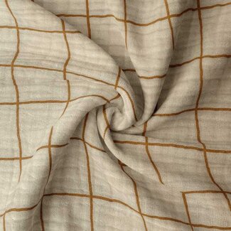 De Stoffenkamer Double Gauze Tetra Grid - ecru/ocre