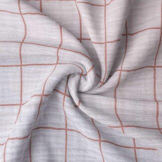 De Stoffenkamer Double Gauze Tetra Grid - ice/pink