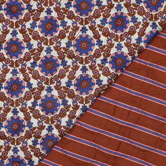 De Stoffenkamer Stepped Cotton Voile double face - flowers royal caramel